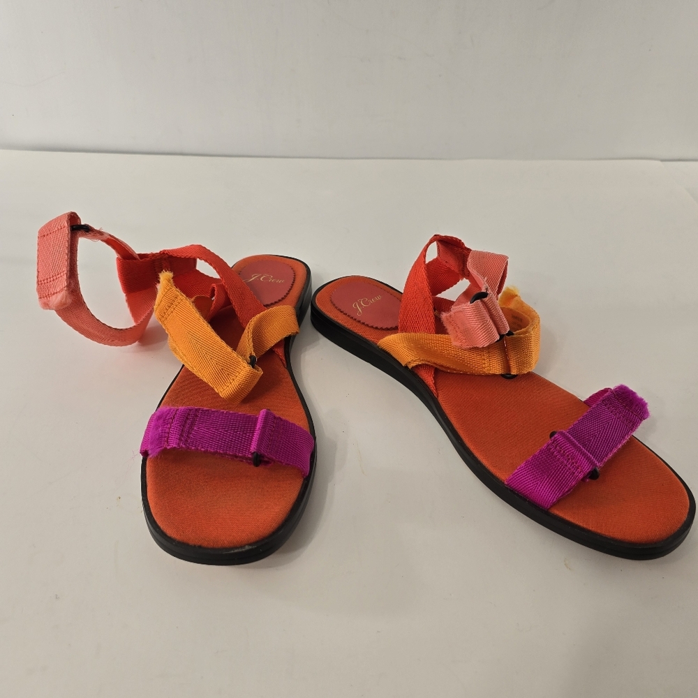 J Crew Gretchen Colorblock Strappy Sandals Webbed Web Strap Flat Shoes Size 10.5 - Picture 2 of 11